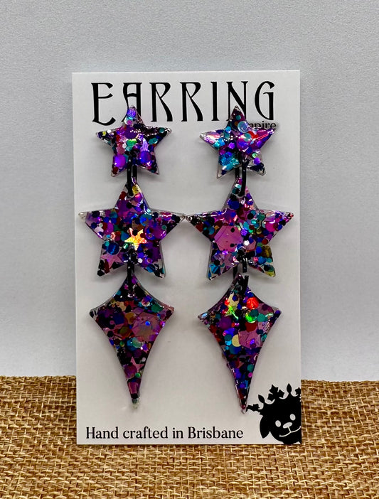 Glitter Star Earrings - Purple Glitter