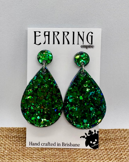 Green Glitter Dangle Earrings