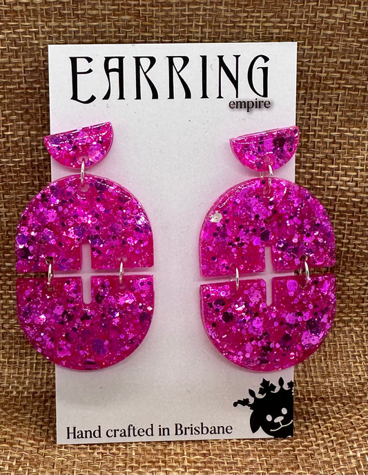 Hot Pink Glitter Arch Dangle Earrings