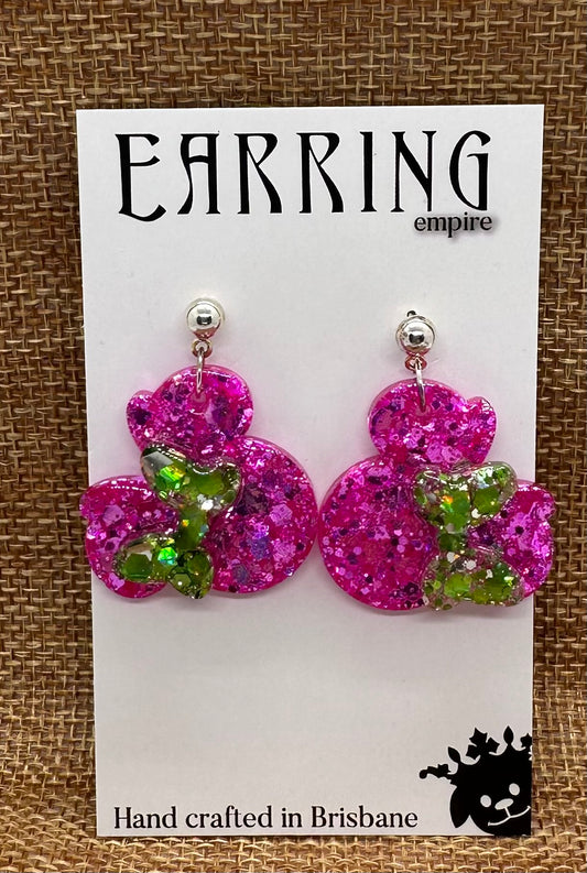 Hot Pink and Lime Green Mini Mouse Dangle Earrings