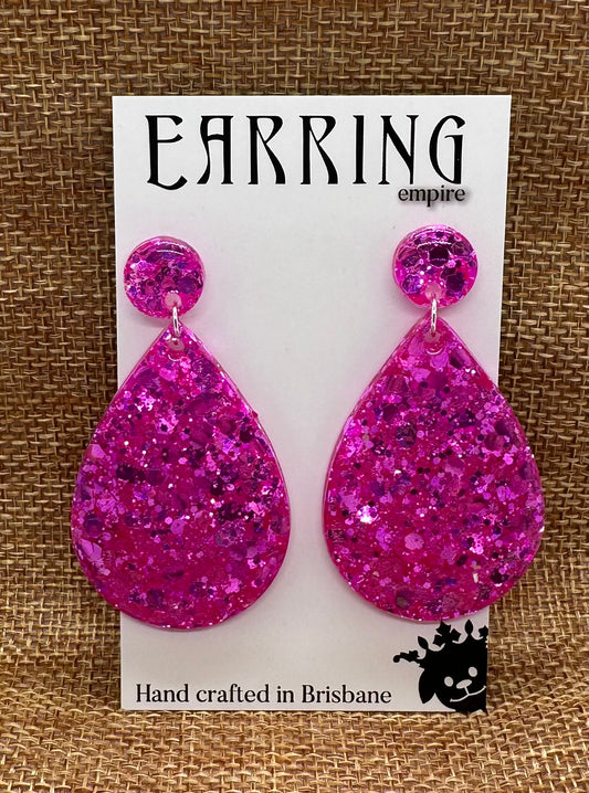 Hot Pink Glitter Dangle Earrings